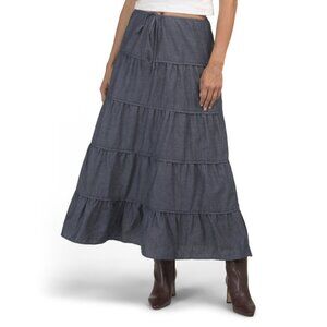 SUNDAY EDITION Indigo Tiered Denim Maxi Skirt